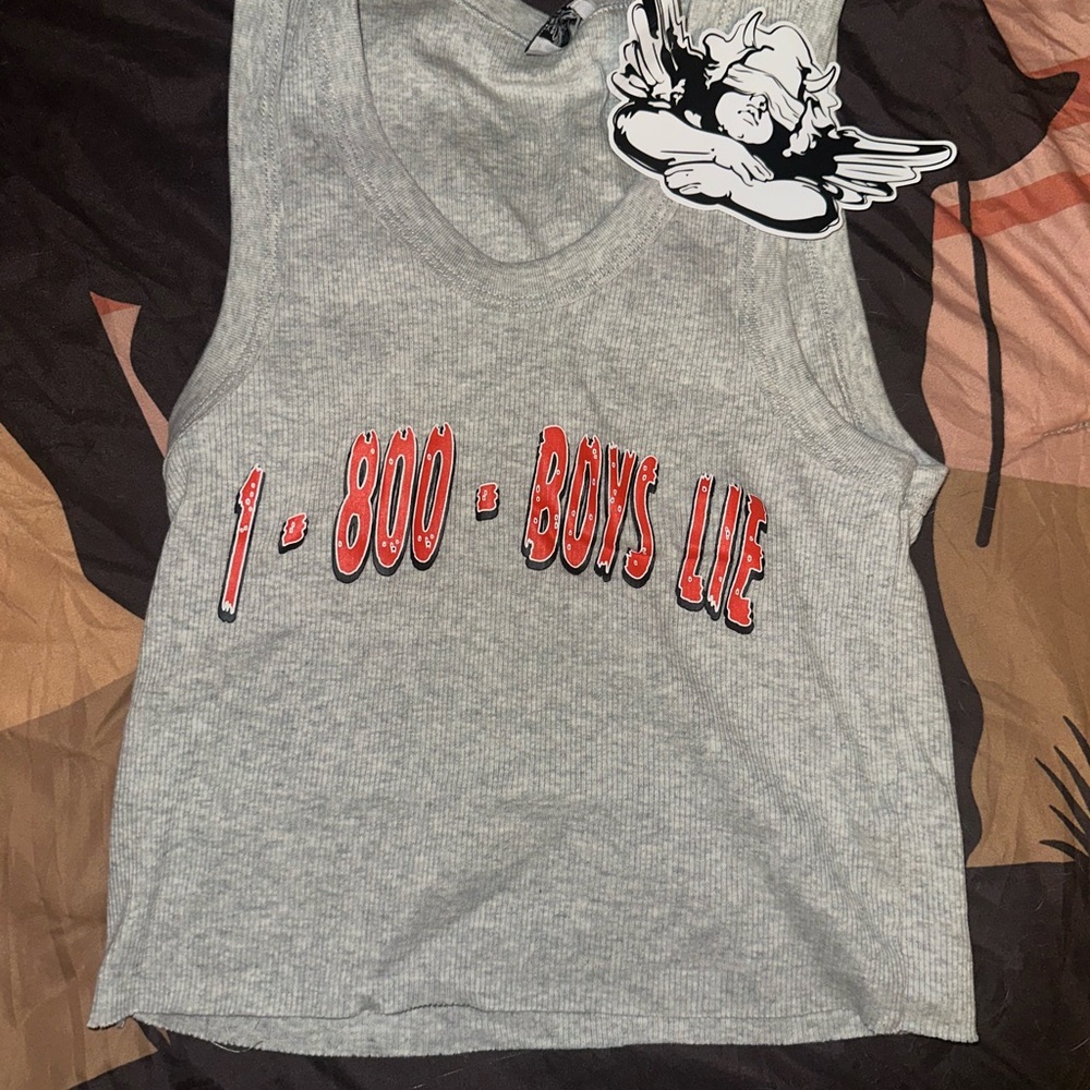Gray Tank Top with Red Graphic
